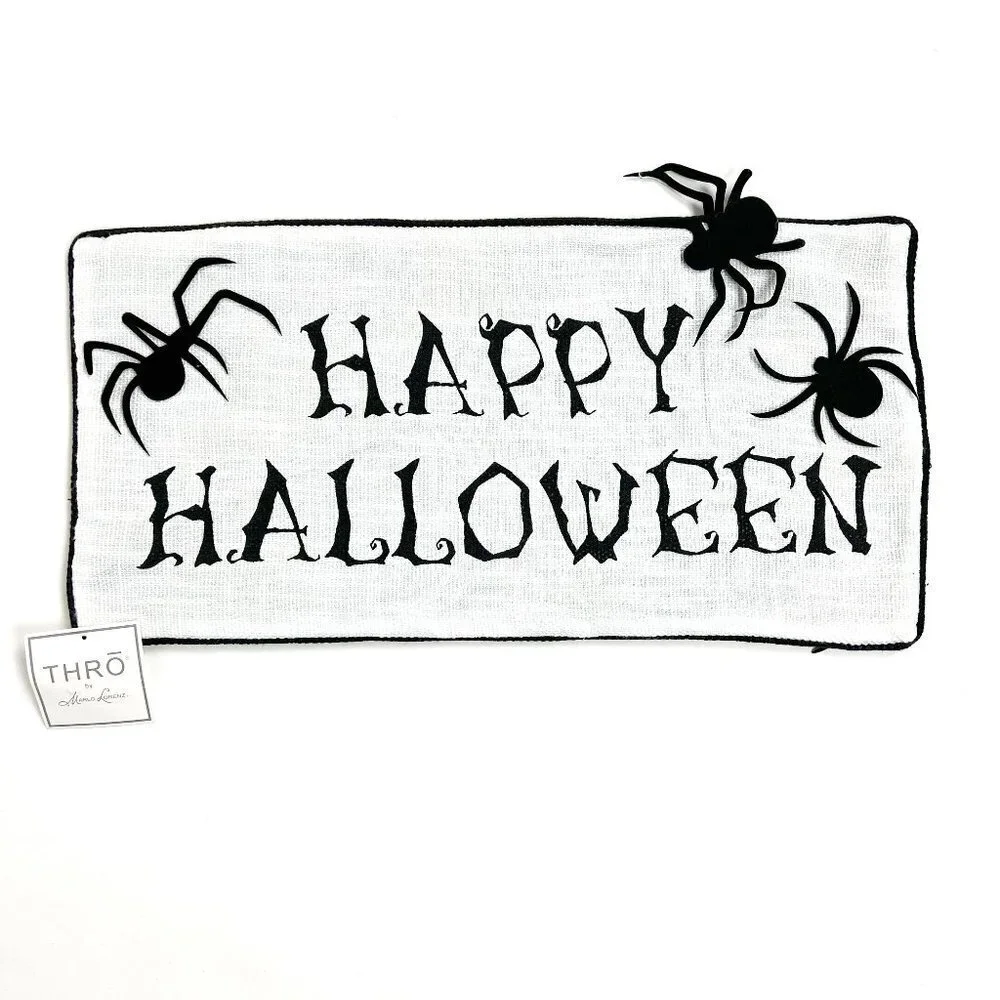 NWT THRO by Marlo Lorenz Happy Halloween Spider Pillow Cover 12x24 Ivory Black